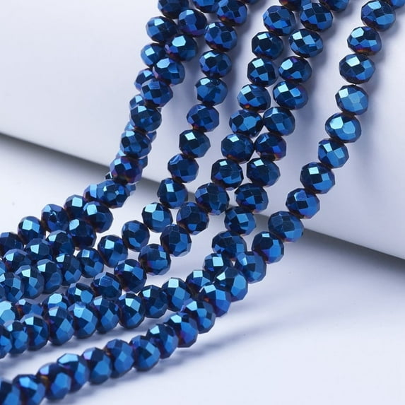 10Strand Electroplate Transparent Glass Beads Strands Full Plated Faceted Rondelle Blue Plated