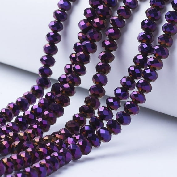 10Strand Electroplate Transparent Glass Beads Strands Full Plated Faceted Rondelle Purple Plated
