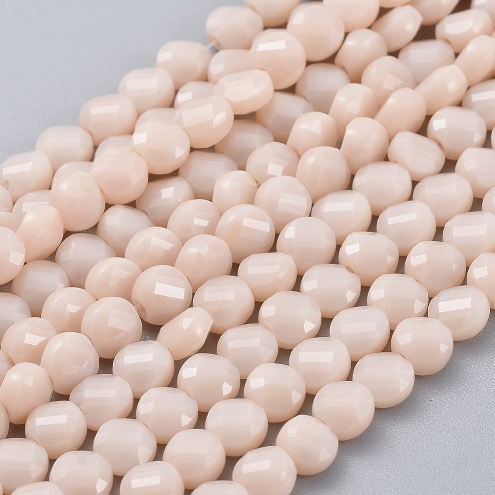 10Strand Glass Beads Strands Faceted Flat Round PeachPuff 6x4mm Hole: 1.2mm about 98pcs/Strand 22 inch(53.5cm)