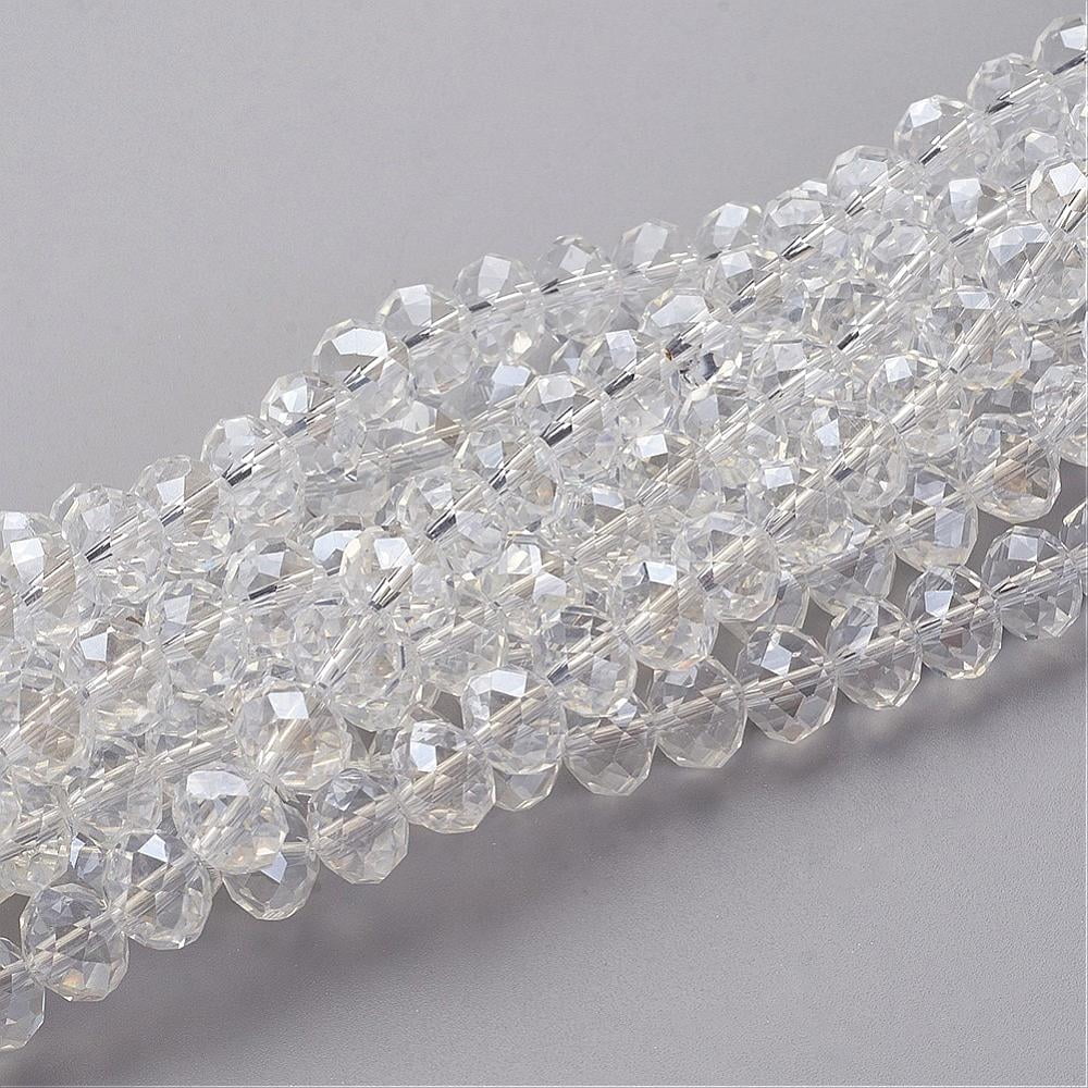 10Strand Glass Beads Strands Pearl Luster Plated Crystal Suncatcher Faceted Rondelle Clear 10x7mm Hole: 1mm about 63~65pcs/strand 49~50cm