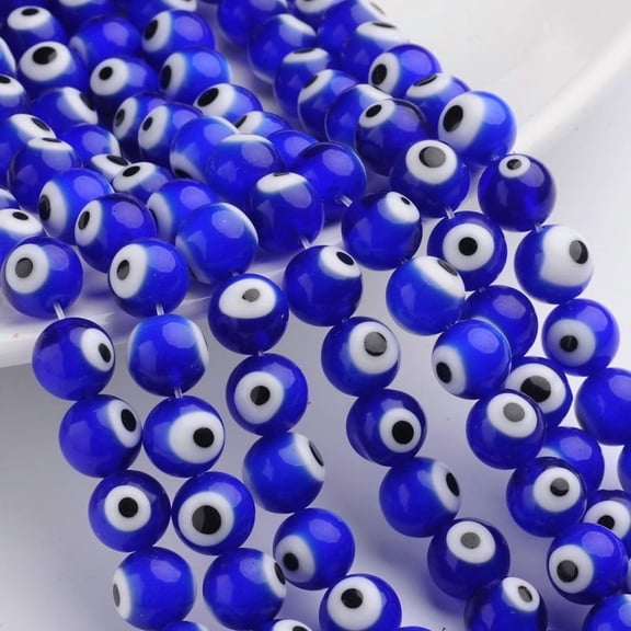 10Strand Handmade Lampwork Beads Evil Eye Round Blue 10mm Hole: 1.5mm 38pcs/strand