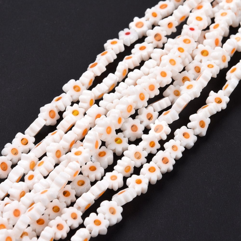 10Strand Handmade Millefiori Flower Orange Glass Bead Strands 5.5~8x2.5mm Hole: 1mm 64~67pcs/strand 15.75 inch~16.34 inch(40~41.5cm)