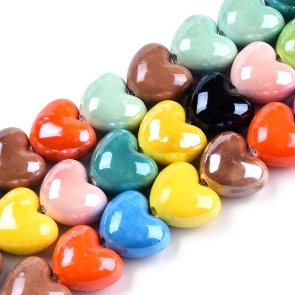 10Strand Handmade Porcelain Bead Strands Bright Glazed Porcelain Heart Mixed Color 14x16x10mm Hole: 2mm 23pcs/strand 11.81 inch(30cm)