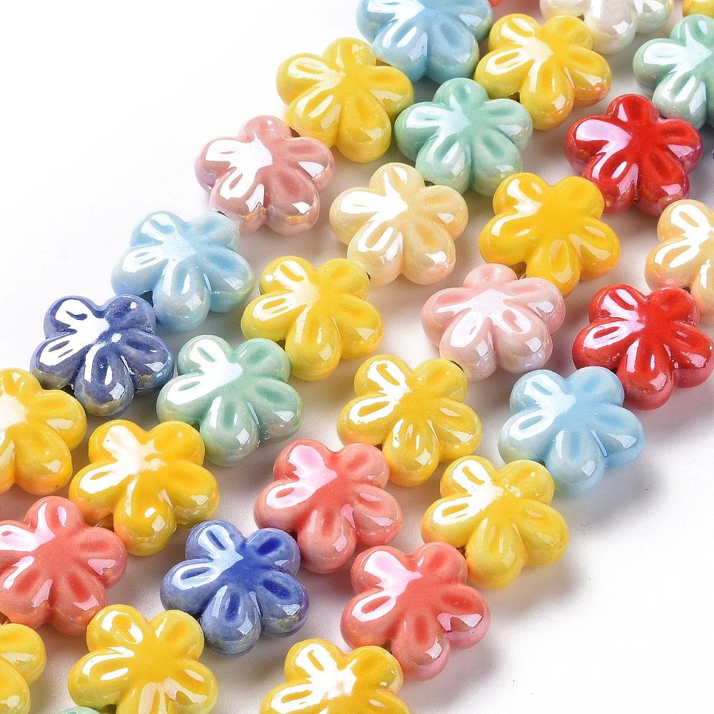 10Strand Handmade Porcelain Beads Strands Pearlized Flower Mixed Color 17.5x17x8.5mm Hole: 2mm about 18~19pcs/strand 11.61''(29.5cm)