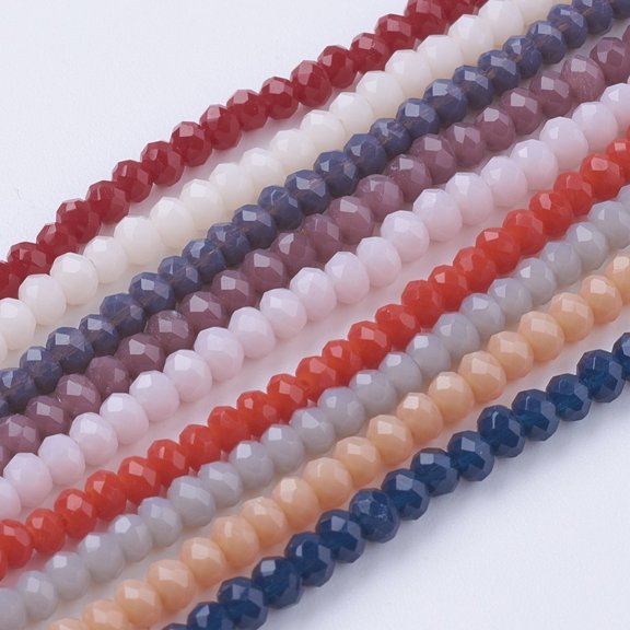10Strand Imitation Jade Glass Beads Strands Faceted Rondelle Mixed Color 3x2~2.5mm Hole: 0.5mm 186~190pcs/strand 17 inch