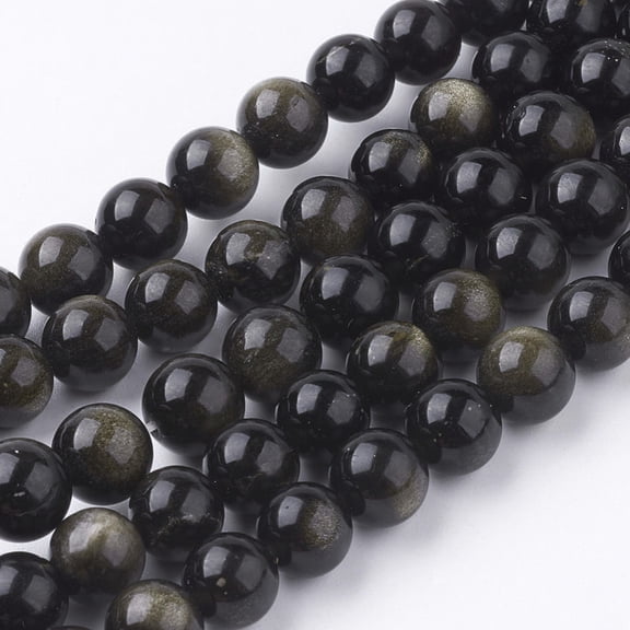 10Strand Natural Goldenen Sheen Obsidian Beads Strands Round 8mm Hole: 1mm 48pcs/strand 15.5 inch