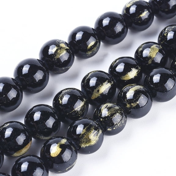 10Strand Natural Mashan Jade Beads Strands with Gold Foil Dyed Round with Gold Shimmer Black 6mm Hole: 1mm about 70pcs/strand 15.75 inch