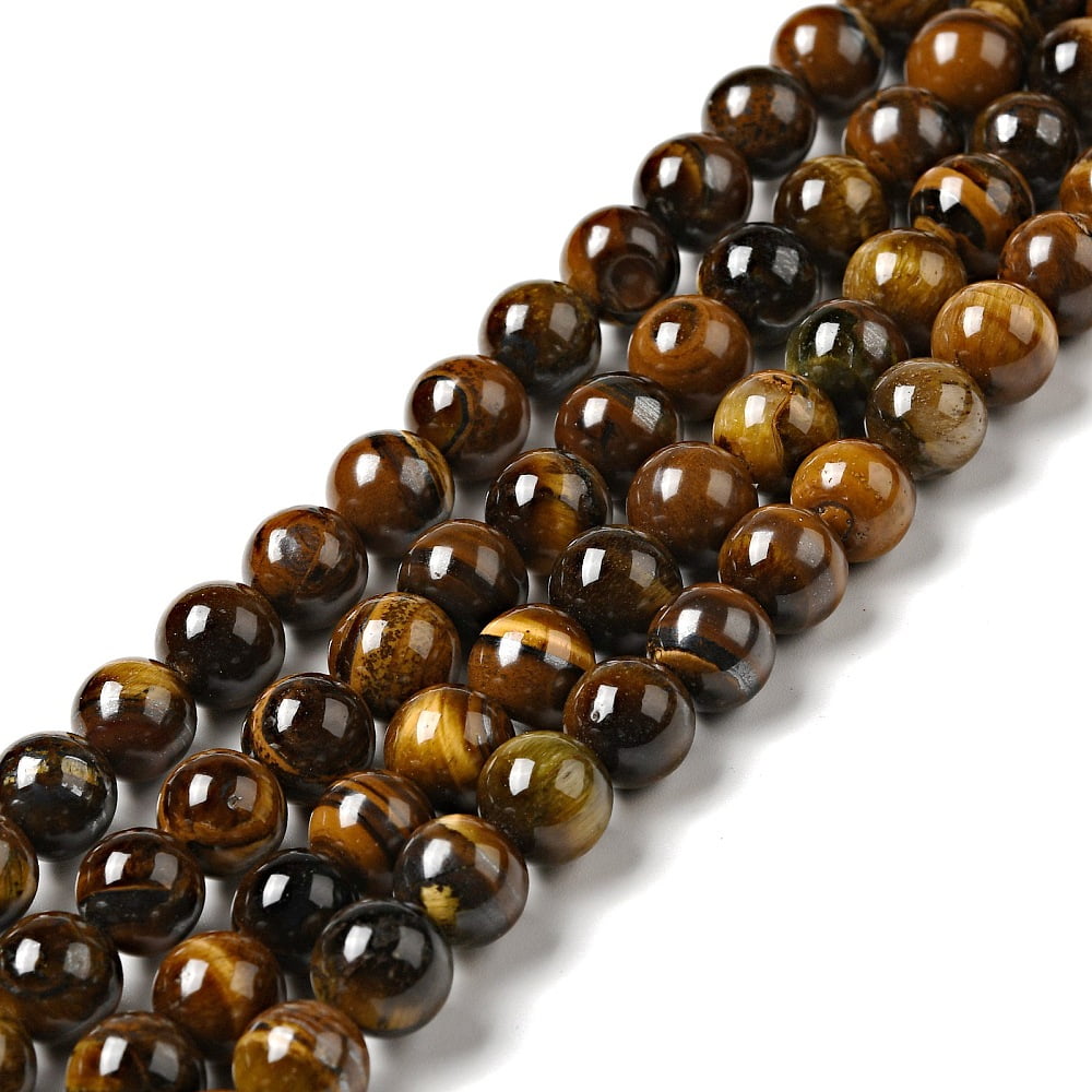 10Strand Natural Tiger Eye Beads Strands Round Grade B 8mm Hole: 1mm 47~50pcs/strand 15 inch