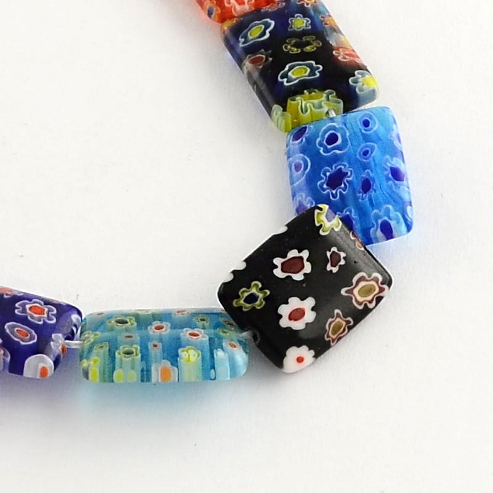 10Strand Rectangle Handmade Millefiori Glass Beads Mixed Color 10x8x3mm Hole: 0.5mm
