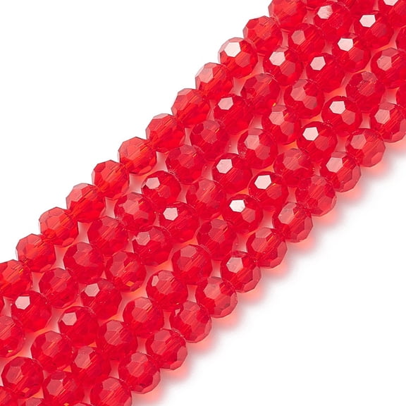 10Strand Transparent Glass Bead Strands Imitate Austrian Crystal Faceted(32 Facets) Round Red 8mm Hole: 1mm 65~67pcs/strand 49~50cm