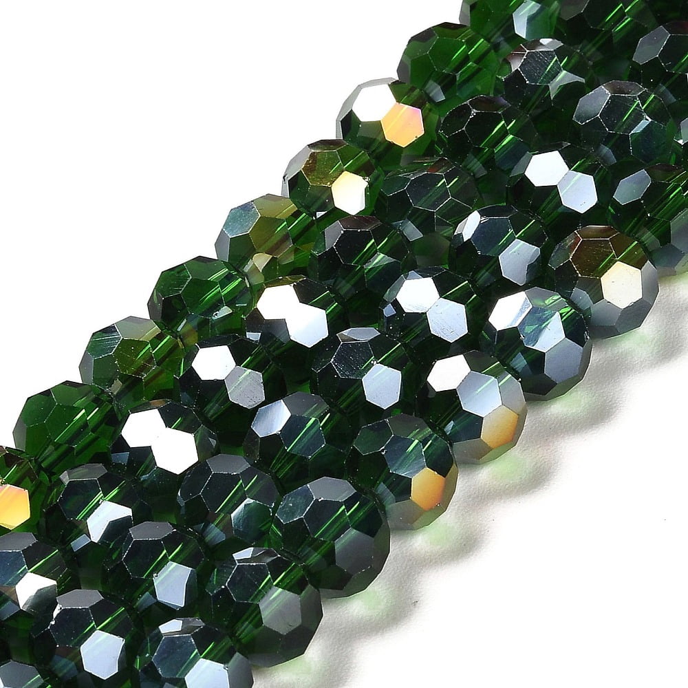 10Strand Transparent Glass Beads 32 Facets AB Color Plated Round Sea Green 10x8.5~9mm Hole: 1.6mm 67pcs/strand 23.62''(60cm)