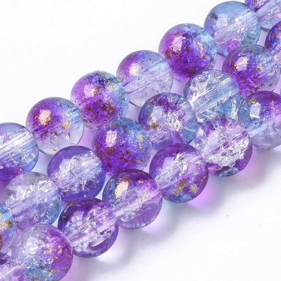 10Strand Transparent Spray Painted Crackle Glass Bead Strands with Golden Foil Round Medium Orchid 8~9mm Hole: 1.2~1.5mm 46~56pcs/Strand 14.37 inch~16.3 inch(36.5~41.4cm)