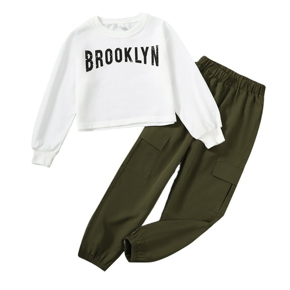 10T Big Boys Clothes Big Boys Outfits 10T Big Boys Long Sleeve Round Neckline Letter Print Top Pants 2PCS Set White