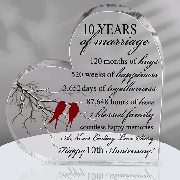 10Th Years Of Marriage Gift Wedding Anniversary Heart Marriage Keepsake Decoration Gift For Couple Parent Women Mom Husband Wife