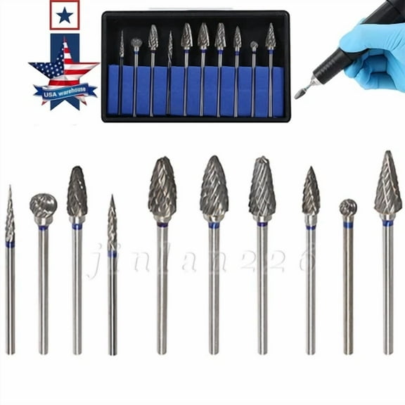 10Types Dental Lab Polishing Bur Drills Tungsten Steel Carbide Burs Burrs 2.35Mm