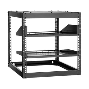 10U Open Frame Rack, 23in Depth - Wall Mount Server Rack, Floor Standing Network Rack - Heavy Duty 4 Post with Vented Shelves & Hardware