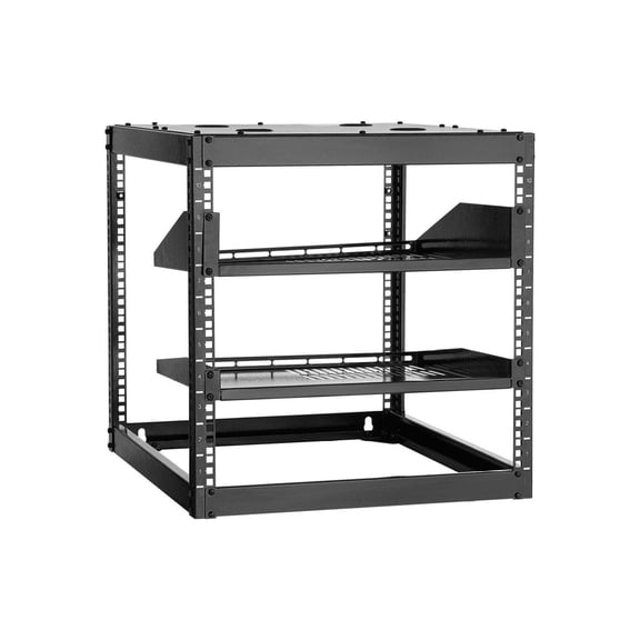 10U Open Frame Rack, 23in Depth - Wall Mount Server Rack, Floor Standing Network Rack - Heavy Duty 4 Post with Vented Shelves & Hardware