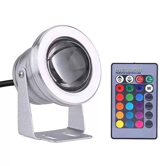 10W 12V RGB LED Underwater Light | 16 Color Changing Submersible Dimmable Fountain Light with Remote | IP67 Waterproof for Pond, Pool, Aquarium, Garden | 1 Light & Remote Included