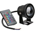 thumbnail image 1 of 10W 12V RGB LED Underwater Light | 16 Color Changing Submersible Dimmable Fountain Light with Remote | IP67 Waterproof for Pond, Pool, Aquarium, Garden | 1 Light & Remote Included, 1 of 5
