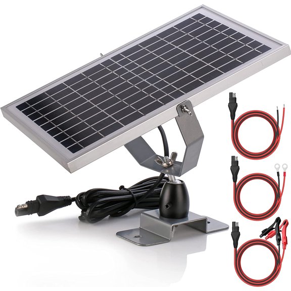 10W 12V Solar Battery Charger Maintainer, Built-in Smart MPPT Charge Controller, Adjustable Mount Bracket, Waterproof 10 Watt Panel Kits for Car Automotive Boat Marine RV Trailer