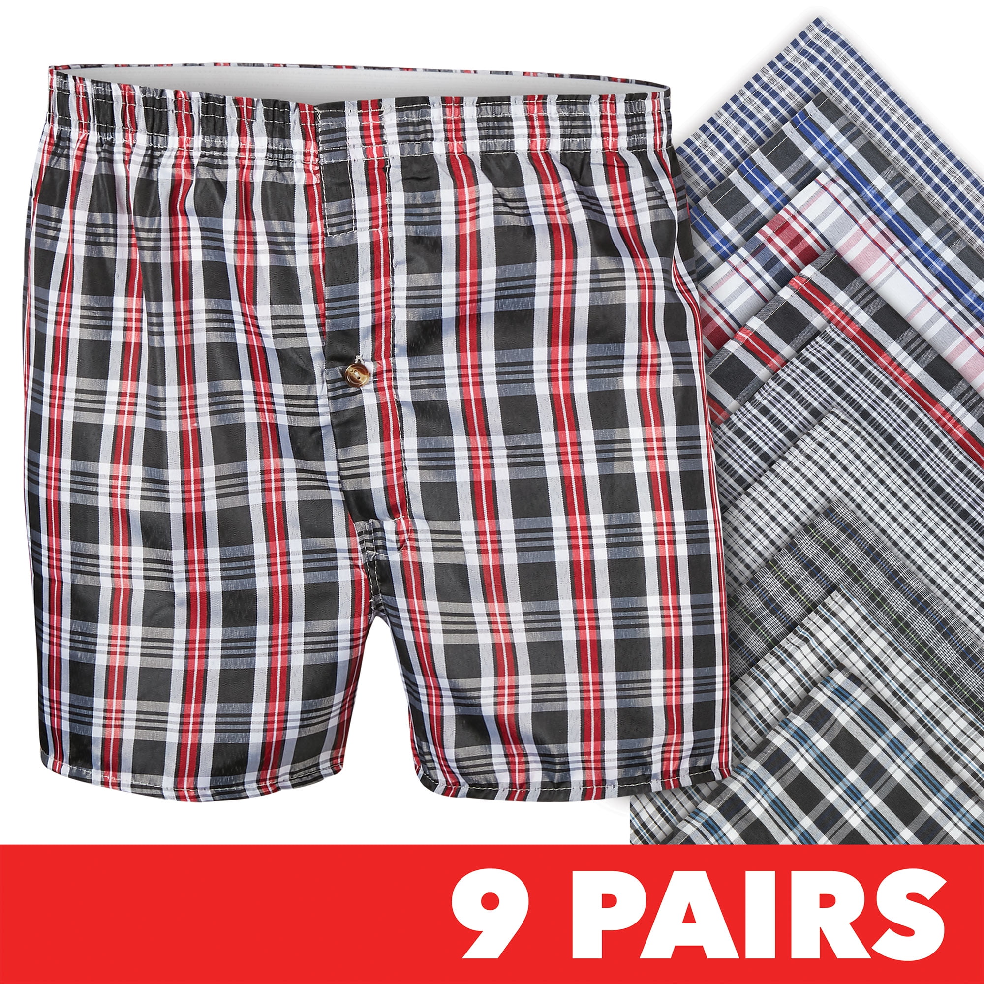 10W Apparel Ten West Men's Plaid Boxer Shorts - 9 Pack Large - Walmart.com