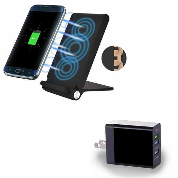 10W Fast Charge Wireless Charger Folding Pad w 34W 6.8Amp 3-Port USB Home Wall AC Charger w Adaptive Fast Port W1X for LG G7 ThinQ - Motorola Droid Turbo, Google Nexus 6, 2 Mini MAXX - Nokia 8