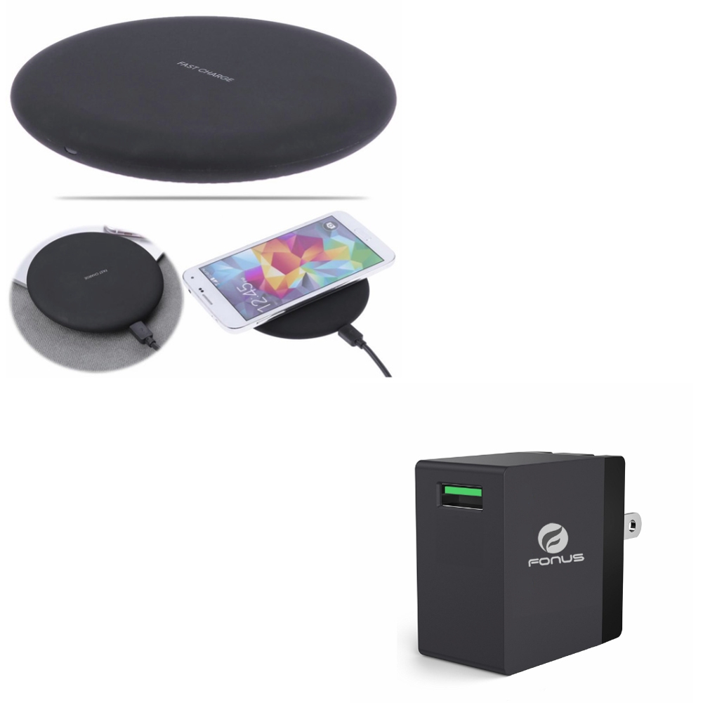 10W Fast Charge Wireless Charger Slim Charging Pad w 18W Adaptive Fast Home Wall Travel AC USB Charger P2N for Nokia Lumia 1020 - Razer Phone 2 - Samsung Galaxy S9+ S9, S8+ S8 S7 S6 Edge+ Edge - image 1 of 11