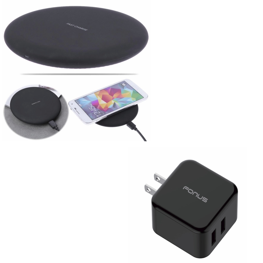 10W Fast Charge Wireless Charger Slim Charging Pad w 30W Adaptive Fast 2-Port Home Wall Plug Travel USB Charger N1V for ZTE Axon 9 Pro - image 1 of 11