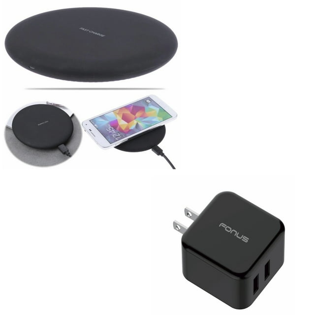 10W Fast Charge Wireless Charger Slim Charging Pad w 30W Adaptive Fast 2-Port Home Wall Plug Travel USB Charger N1V for ZTE Axon 9 Pro