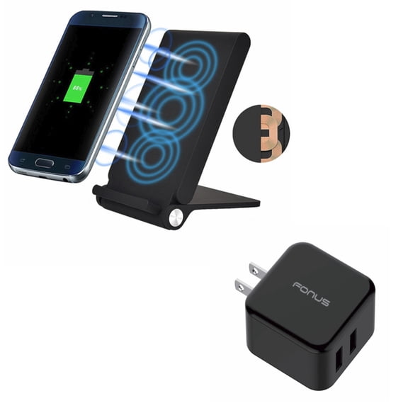 10W Fast Wireless Charger w 30W Fast Home Charger for OnePlus 9/Pro Phone - Folding Stand 3-Coils, 2-Port USB Quick Charge Port Travel B8V for OnePlus 9/Pro