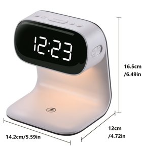 10W Fast Wireless Charging Alarm Clock with Adjustable Night Light & Snooze,Bedside Charger for Smartphones & Tablets,Modern Desk Clock for Bedroom,Teens Adults Home Decor Gift,White