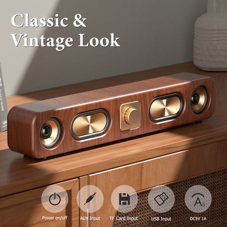 10W HiFi Wireless Computer Speakers - Retro Style Desktop Soundbar with 3.5mm Aux, for PC/Laptop/Phone/Tablet