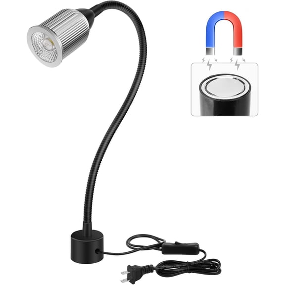 10W Machine LED Work Light with Flexible Gooseneck and Base, 1000lm, 6500k Base Tool Lamp for Work Bench, lathe, Sewing Machine, Grill, Shop, Industrial Lighting