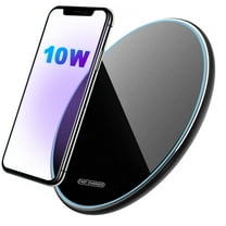 10W Max Wireless Charger, Ultra Thin Thermal Resin Fast Charging Pad, Fast Charging Compatible for iPhone 8 and Above Series, Samsung Galaxy Series & etc (No AC Adapter) (Black)