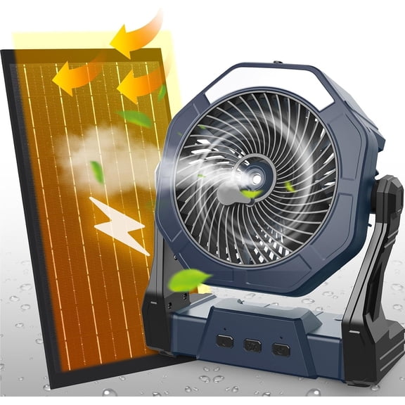 10W Misting Solar Fan, 250ml Portable Outdoor Fans with Solar Panel, 8 Inch Operated Rechargeable Cooling Fans with Hook, Camping Water Fan for Travel/Beach/Patios/Chicken Coop