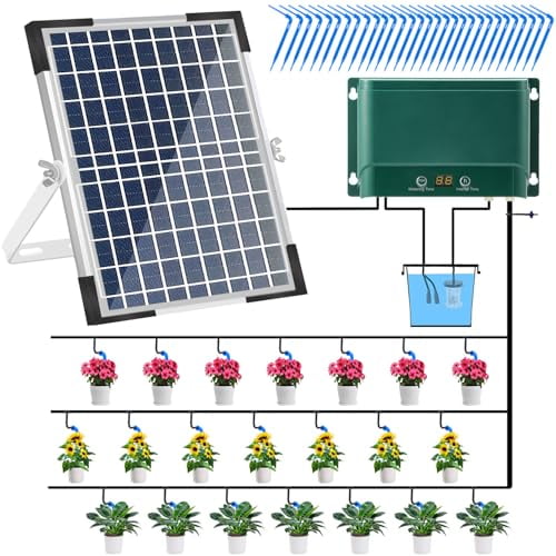 10W Solar Automatic Drip Irrigation Kit Auto Watering System Solar Powered Auto-Irrigation Set for Garden Raised Beds Patio Lawn Greenhouse Potted Plants Up to 50 Plants$$Garden & Patio