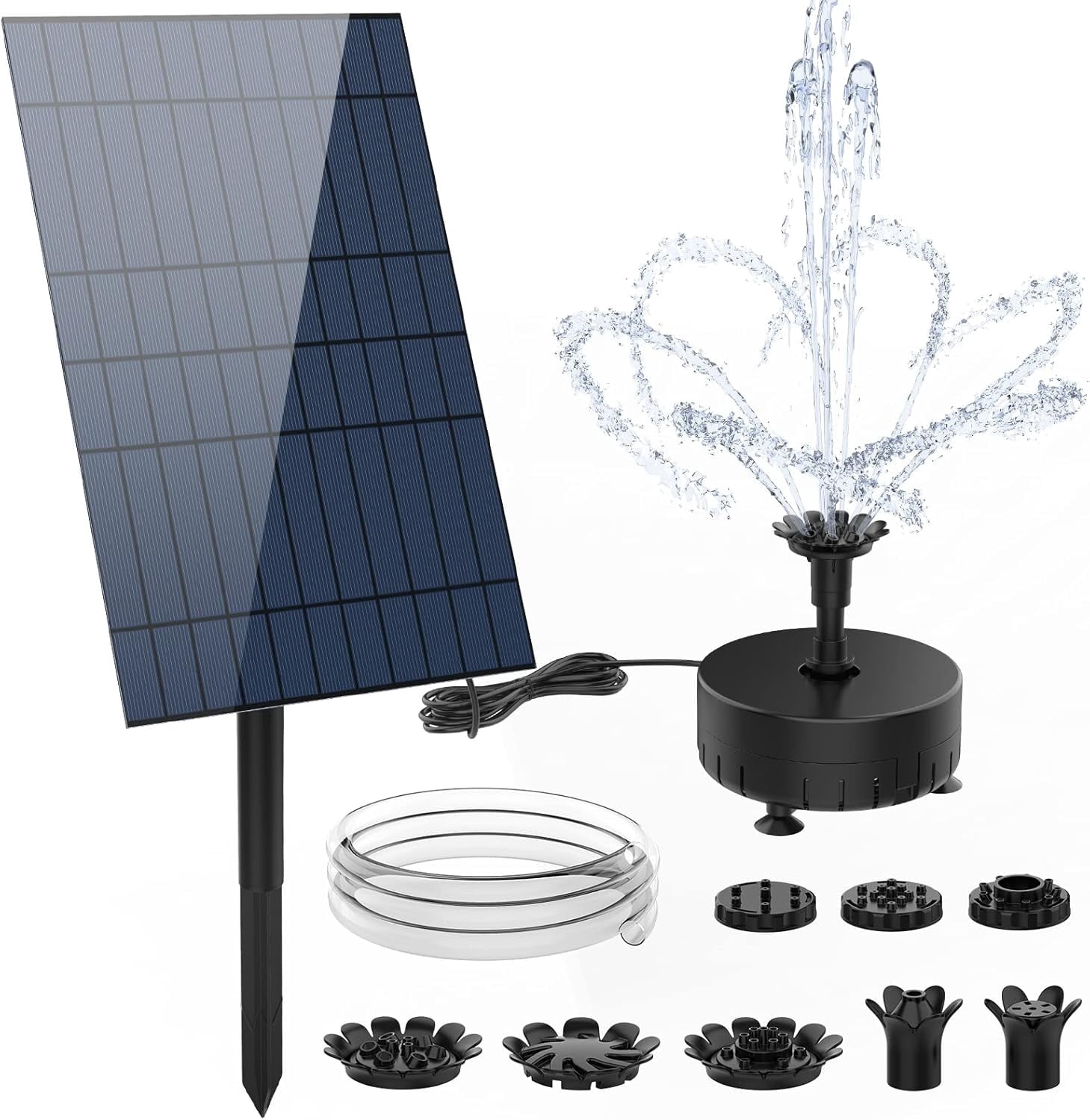 10W Solar Fountain Pump with Multiple Nozzles & Pipe, DIY Water Feature ...