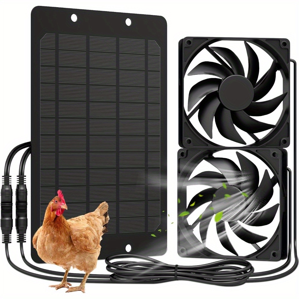 10W Solar Panel Kit with Dual Fans - 12V Exhaust Fan for Chicken Coops & Greenhouses - No Battery Needed"