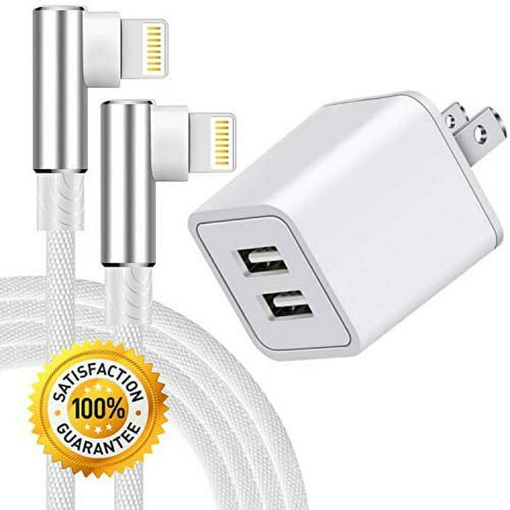 10W USB Power Adapter Wall Charger 2.4A 2-Port Fast Charge for Plug Outlet w/ 10FT Nylon Braided Sync & Charger Cord Compatible for iPhone 8 / X / 7 / 6S / Plus + More (3-Pack)