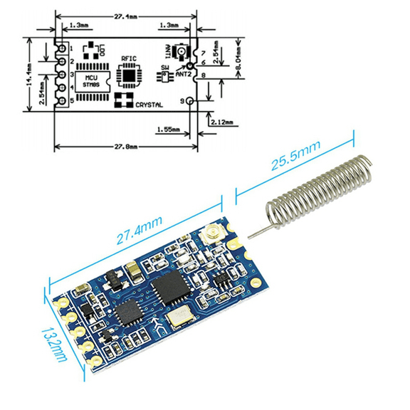 10X -12 433Mhz SI4463 Wireless Serial Port Module 1000M Replace Bluetooth HC12,10 * Wireless Serial Port Module,Blue