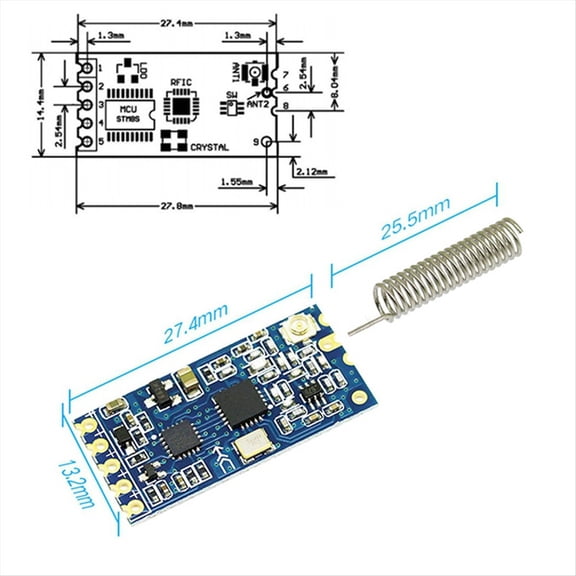 10X -12 433Mhz SI4463 Wireless Serial Port Module 1000M Replace Bluetooth HC12