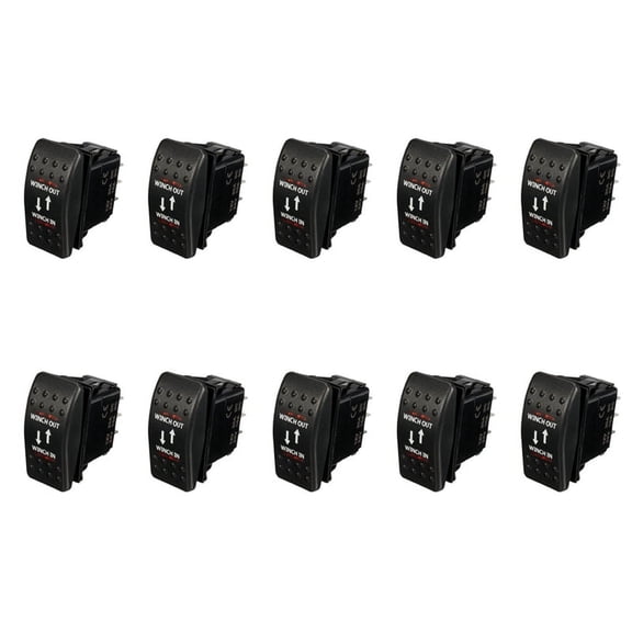 10X 12V 20A Winch in Winch Out ON-OFF-ON Rocker Switch 7 Pin LED RED