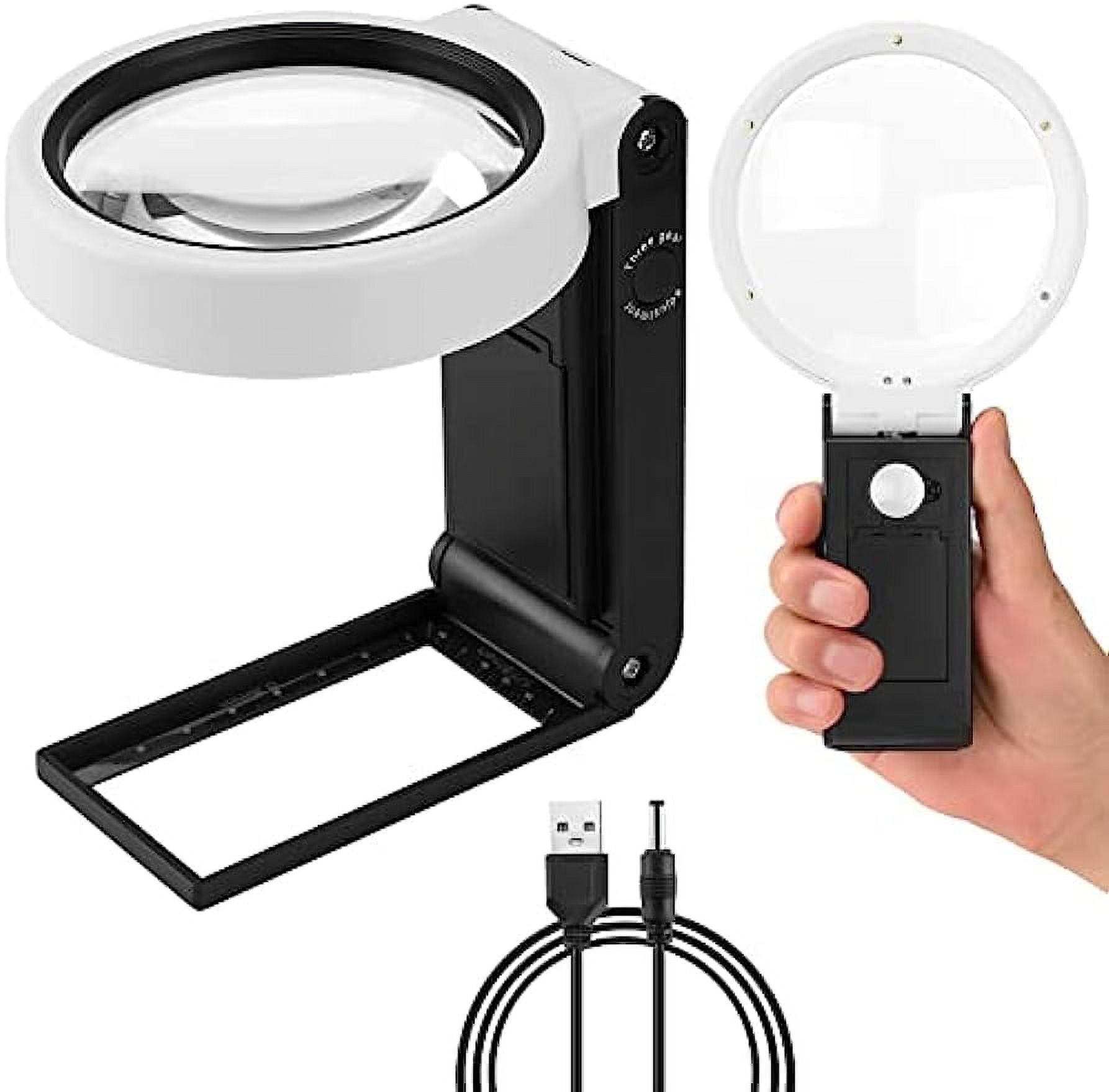 10X 30X Magnifying Glass with Light and Stand, Handheld Standing LED  Illuminated Magnifier, Folding Reading Magnifying Glass with for Seniors  Read