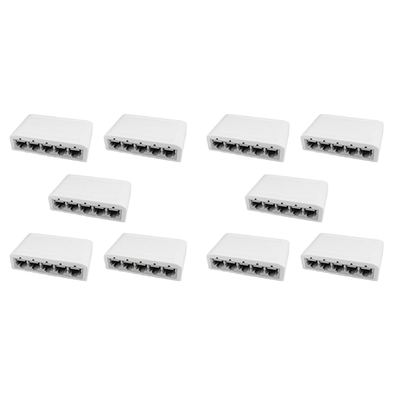 10X 5 Port Data Switch,Network Hub,Desktop Ethernet Splitter,Plug & Play Shielded Ports Fanless Quiet