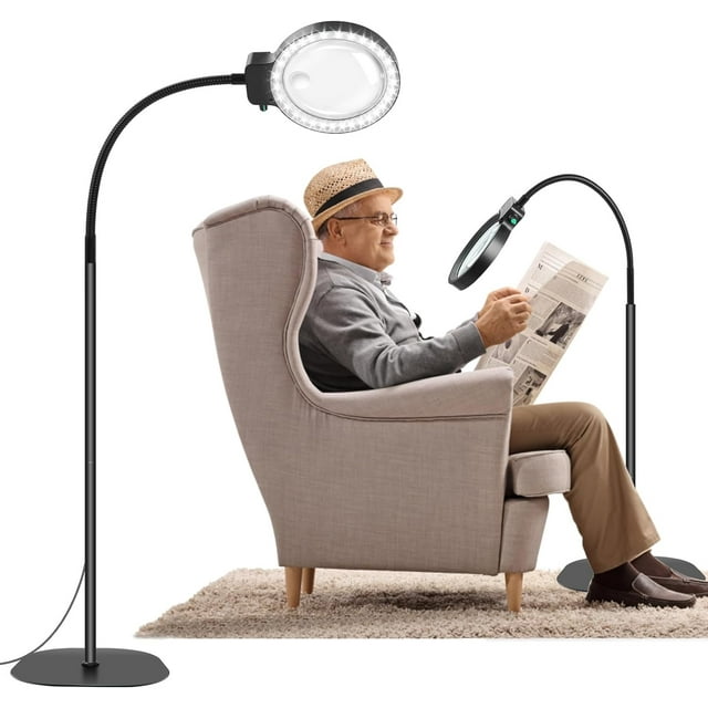 10X 5X Floor Magnifying Glass with Light and Stand,36 LED Flexible Gooseneck Magnifying Lamp