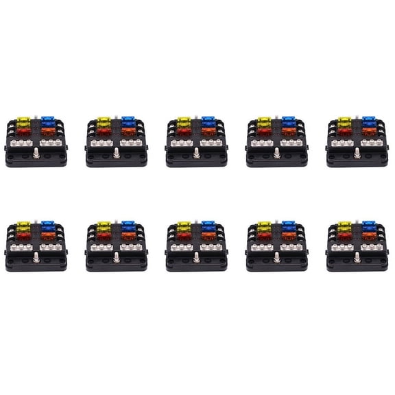 10X 6-Way Fuse Block,with LED Indicator 12 Circuits with Negative Marine Fuse Box for Dc 12/24V Car Boat RV Truck