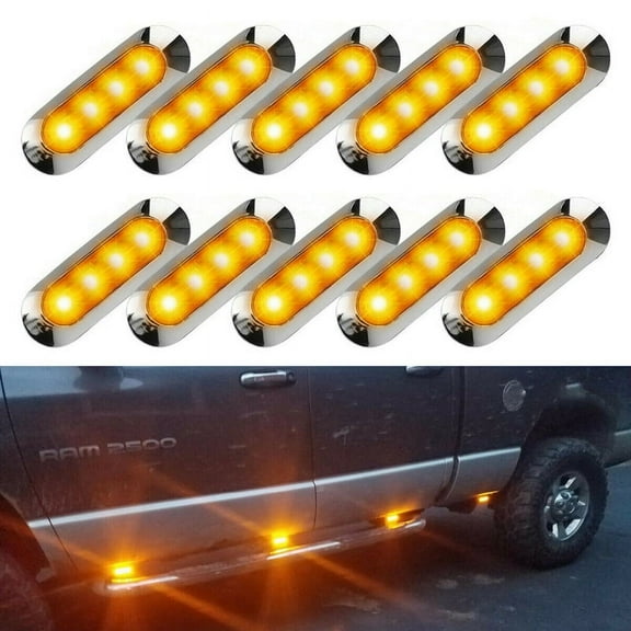 10X Amber LED Trailer Truck Side Marker Lights 4LED Clearance RV 12V-24V