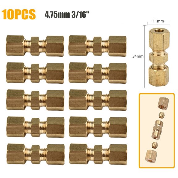 10X Brake Line Connector for Brake Line without Flaring 4.75Mm 3/16 "