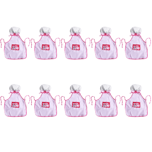 10X Childs Kids Chef Hat Apron Cooking Baking Boy Girl Junior Gift (Pink)