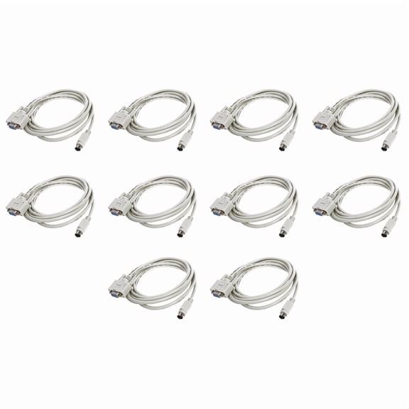 10X DB9P to 8P Mini Din RS232 Download Cable White 8.2 Ft for PLC -EH,10 x RS232 Serial PLC Cable,white
